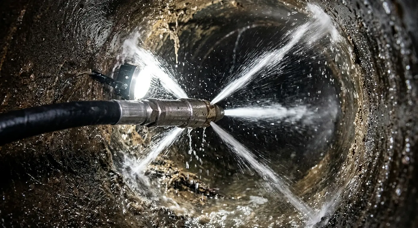 High-pressure hydro jetting nozzle cleaning sewer pipe for Sewer Cleanout in Grover Beach